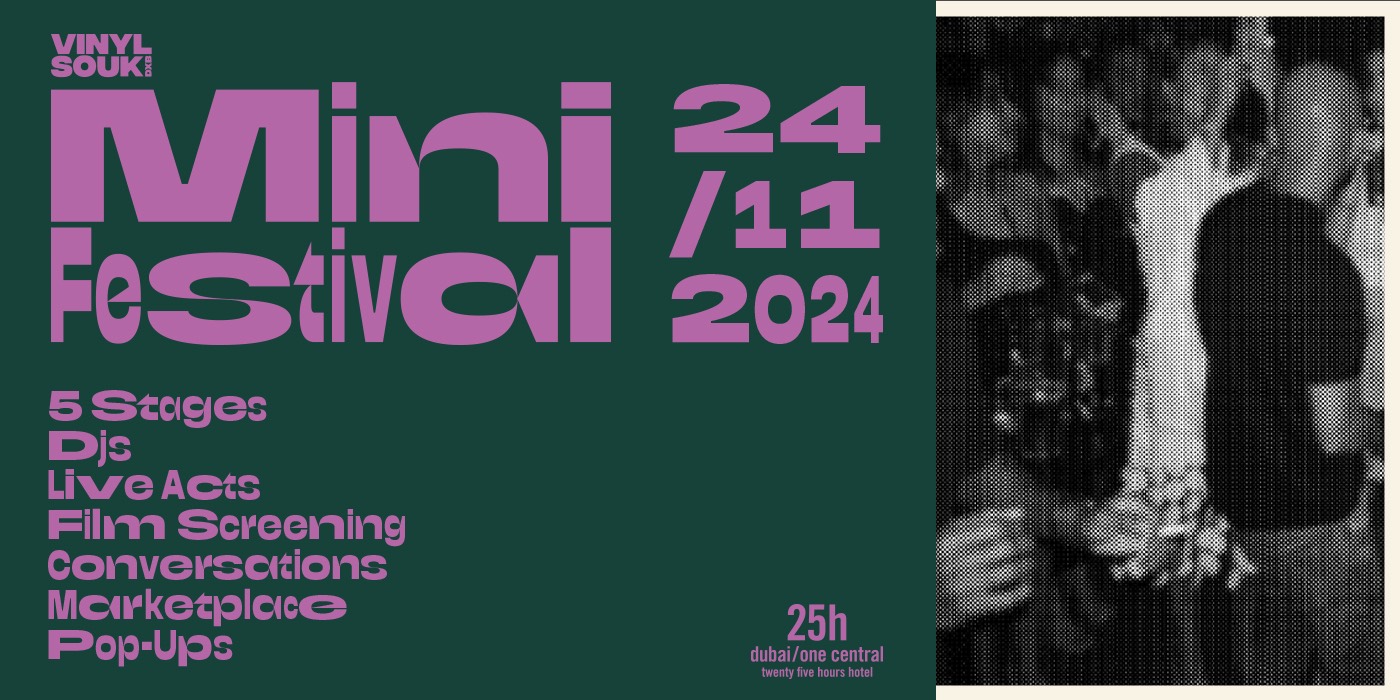 Banner: Vinyl Souk Mini Festival, 24/11 2024, with a photo of the crowd.